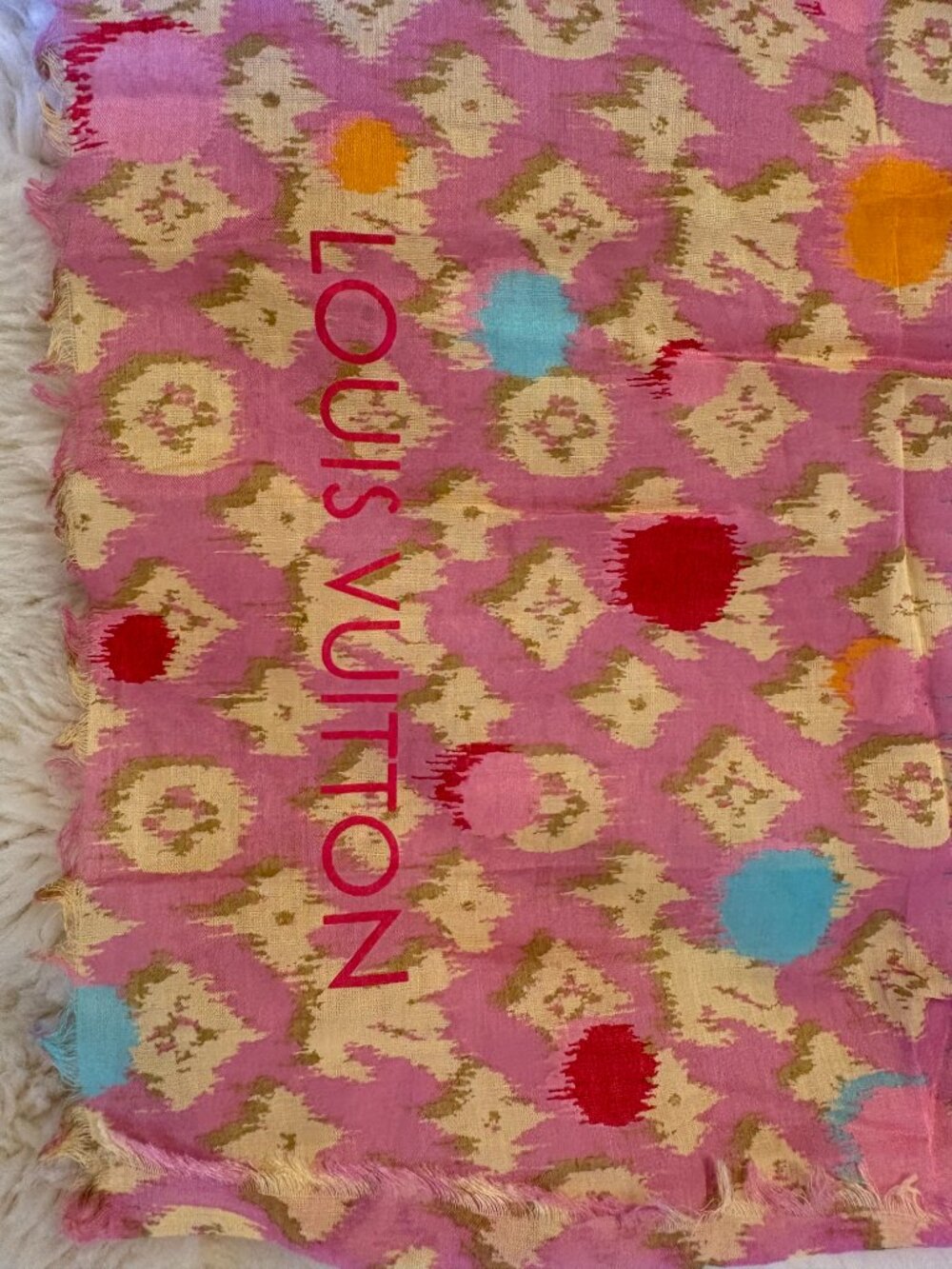 Louis Vuitton 100% Cotton Pareo Scarf in Ikat Rose Summer Monogram